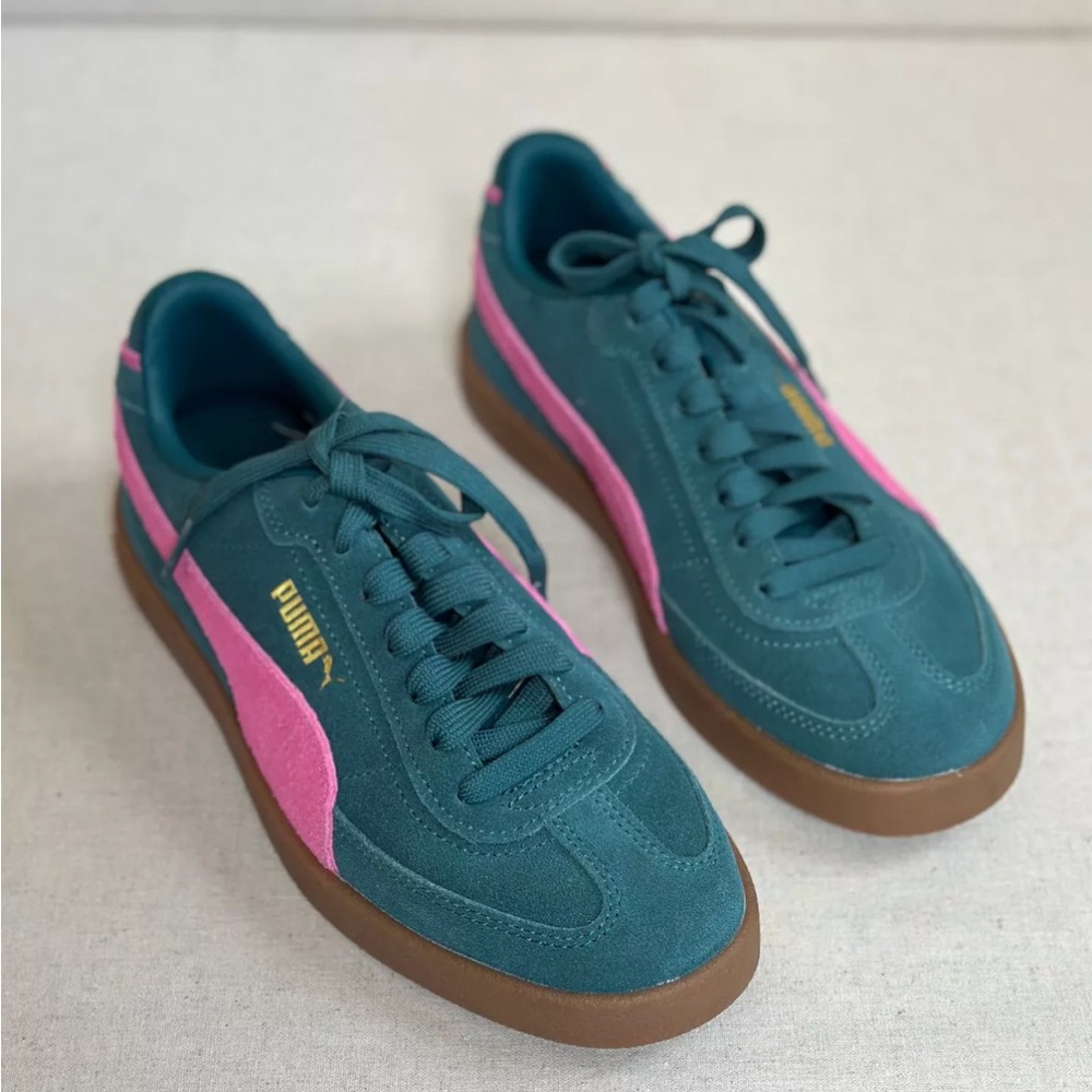 Puma Club Era II Teal and Pink Suede Sneakers